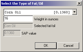 screen shot of fat selection dialog